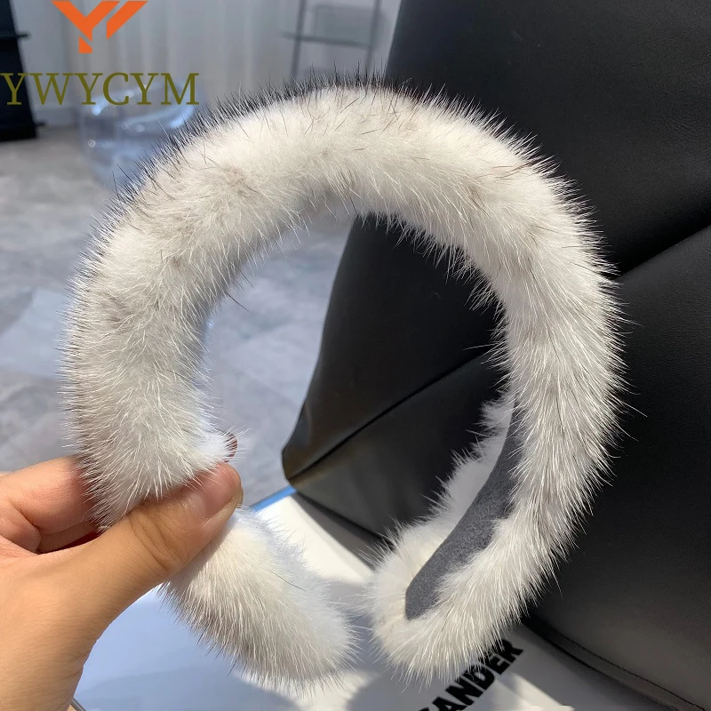 

New Winter Real Mink Fur Headband For Women Hair Accessories Solid Head Wraps Warm Furry Gift