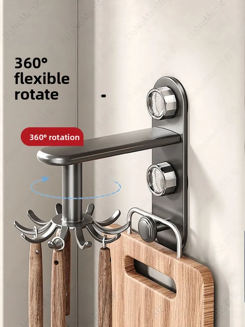 Suction Pad Rotatable Kitchen Hook Rack No Drill Wall Mounted Spatula Spoon Hanger Cookware Storage Organizer