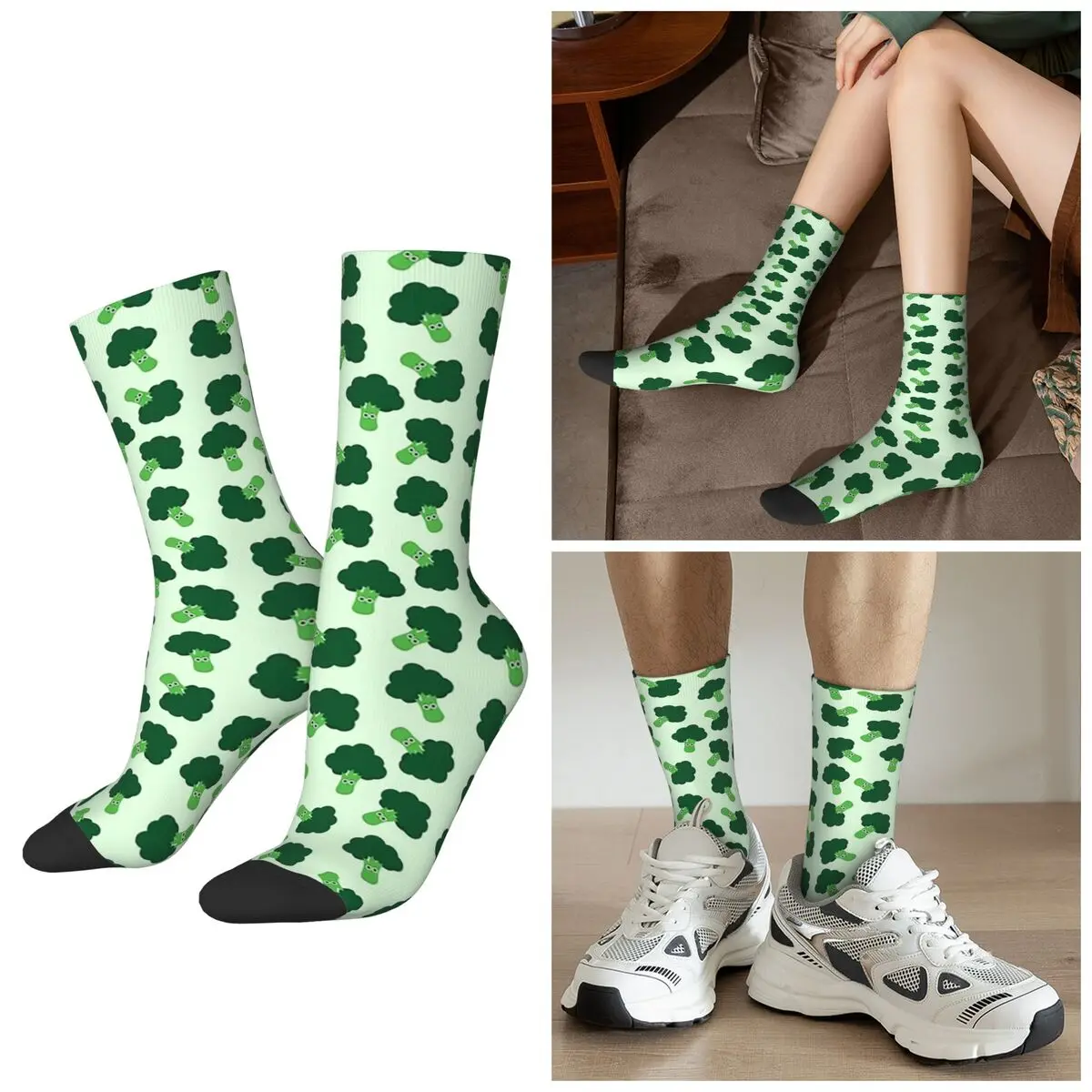 All Seasons Green Cartoon Broccoli Element Socks Harajuku Crew Socks Hip Hop Stockings for Men Women Valentine's Day Gifts