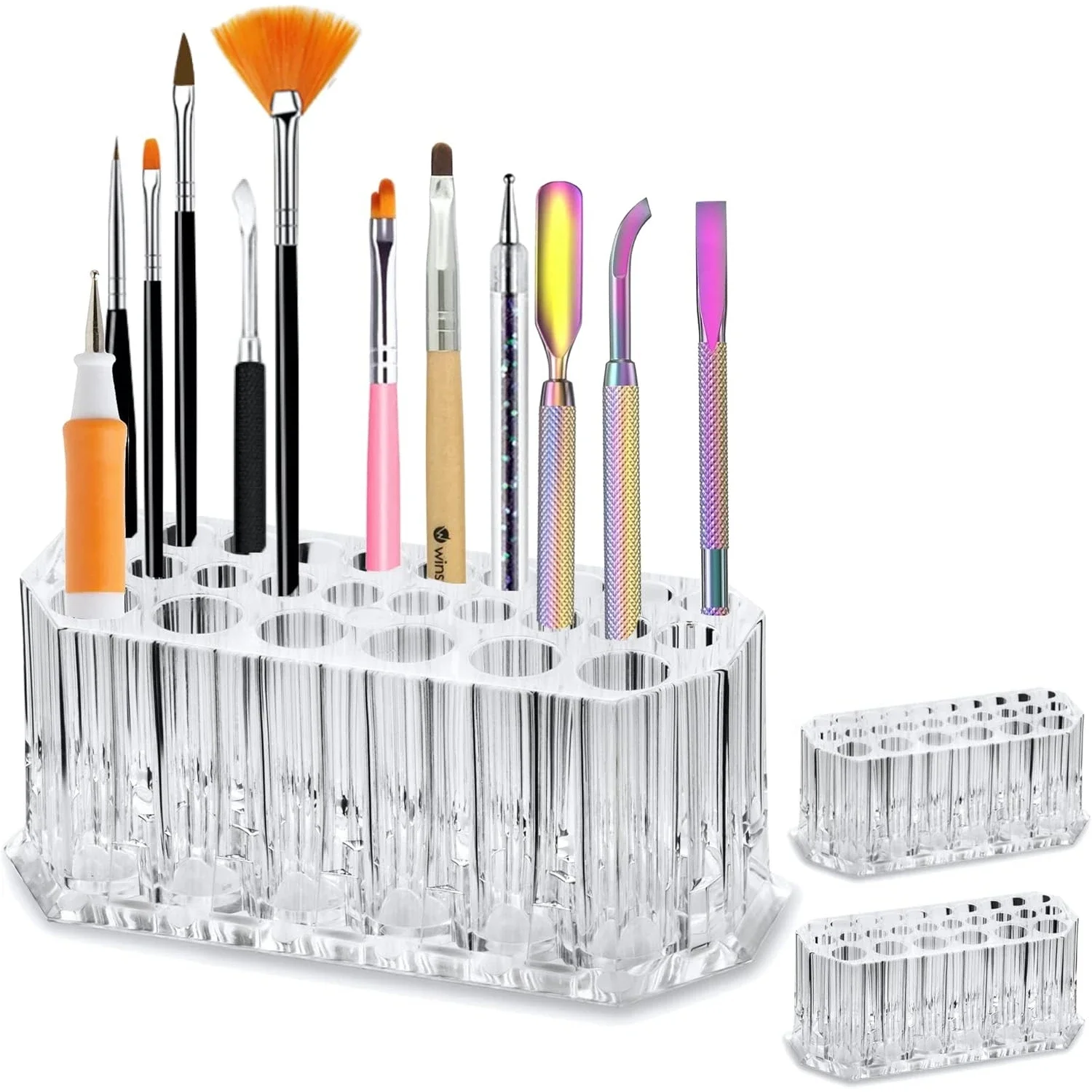 

26 Holes Acrylic Nail Brushes Holder Makeup Brushes Organizer Nail Tools Stand Showing Shelf Pens Display Case Make up pouch