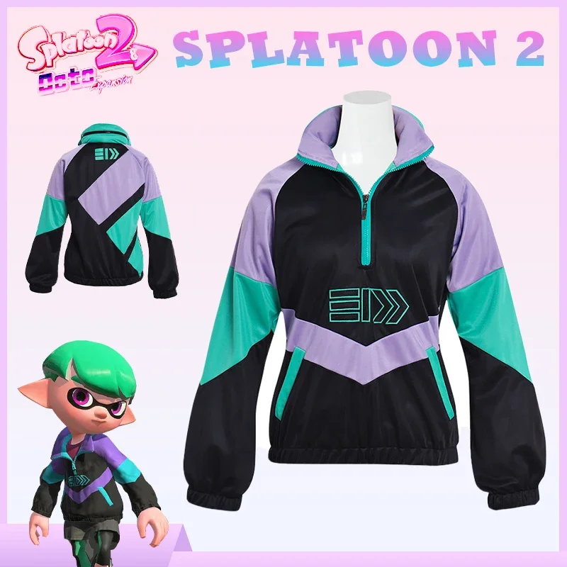 Anime Legend Game Splatoon Vintage Cosplay Costume Top Adult Unisex Casual Pullovers Sweatshirt Coat Contrast Color Zipper Top