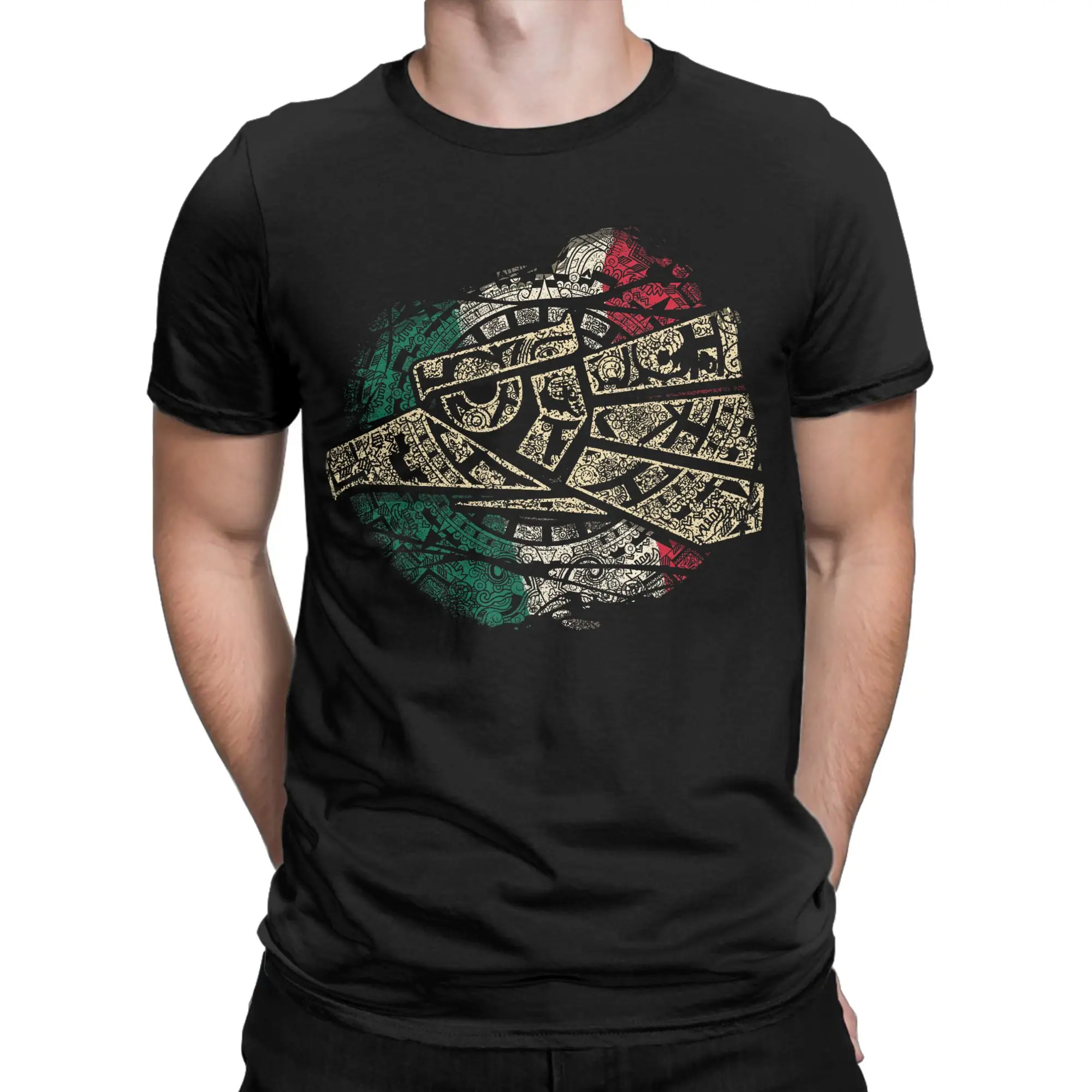 Mexico Sacred Aztec Calendar Mexican Eagle  T Shirts Men's  100% Cotton T-Shirt Crew Neck  Tee Shirt Short Sleeve Clothing 6XL