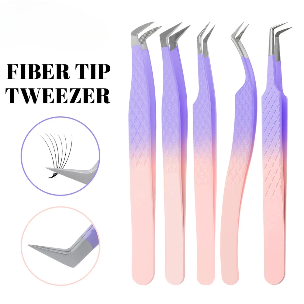 

Tweezers Sliver Gradient Purple Stainless Steel High Precision Anti-Static Tweezers For Eyelash Extensions 1 Pcs