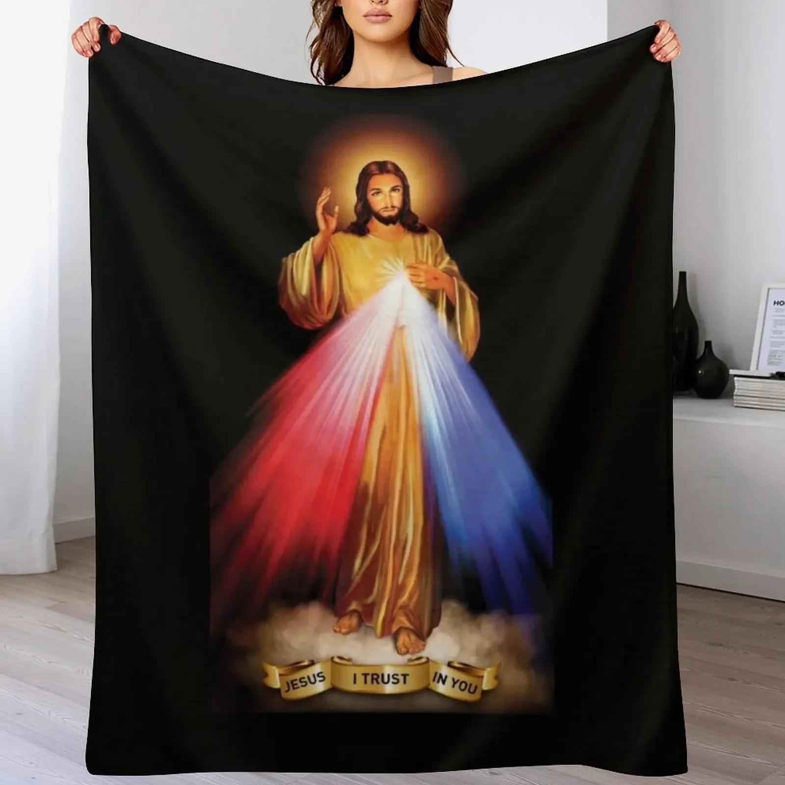 Jesus I trust in You, Saint Faustina, Divine Mercy Throw Blanket Soft Cozy Blanket for Pet Kids Adults