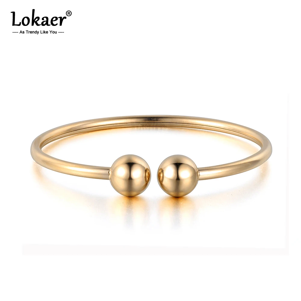 Lokaer Stainless Steel Double Ball Open Cuff Bracelets & Bangles Trendy Party Bangle Jewelry For Women Free Shipping B18027