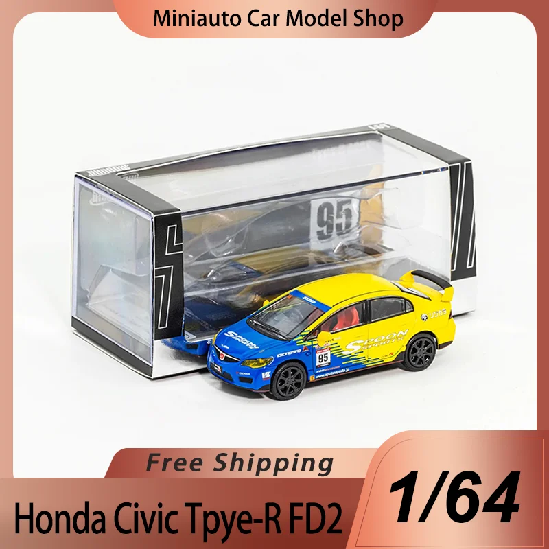 

New In Stock Shadow 1:64 Honda Civic Type R Fd2 #95 Alloy Miniature Diecast Model Honda Civic Car Model Custom Toys Kids Gift