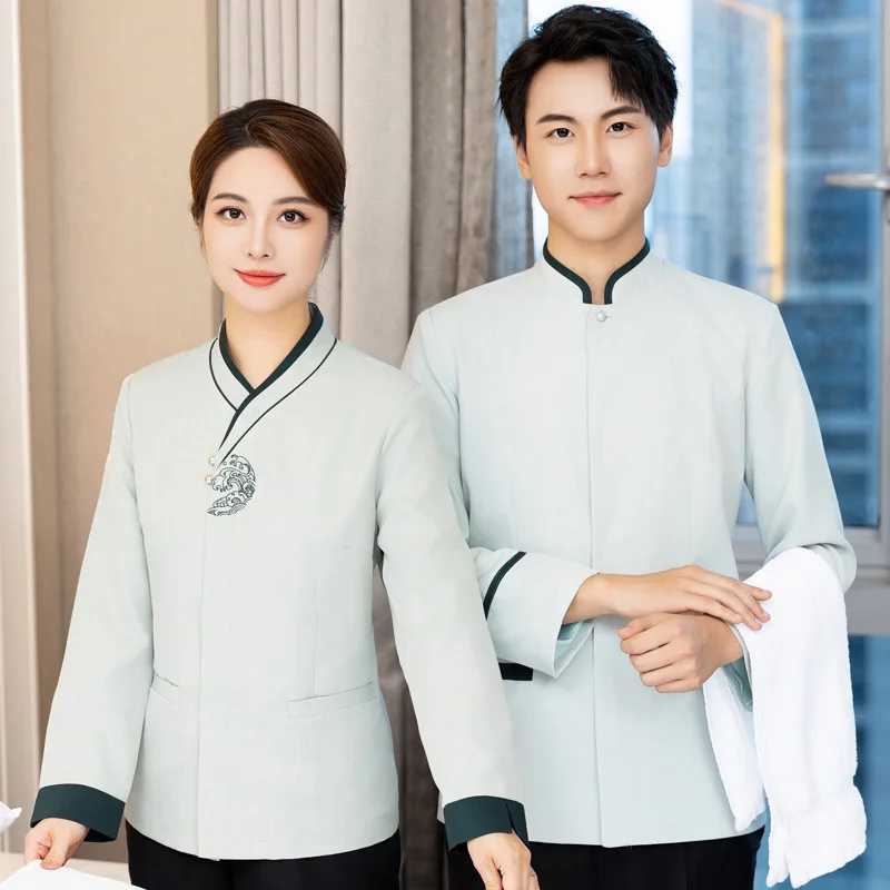 

Новая льняная одежда для уборки с длинными рукавами, осень-зима, гибискус, рабочая одежда для уборки гостиничных комнат, большие размеры, унисекс