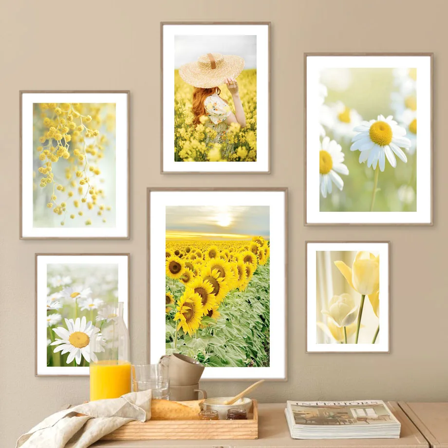 1pc frameless Canvas painting Yellow Idyllic Sunflower Girls Flower Nordic Posters And Prints Canvas Painting Wall Art Pictur