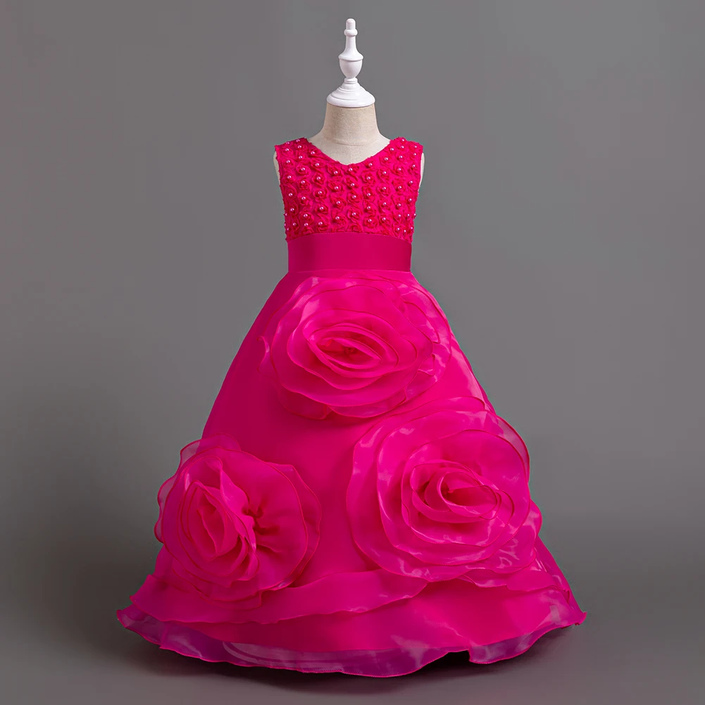 

Girls Party Dress 4 Colors 110cm-160cm Children Dresses Fashion Ball Gown Wedding Birthday Piano Performance Kids Clothing