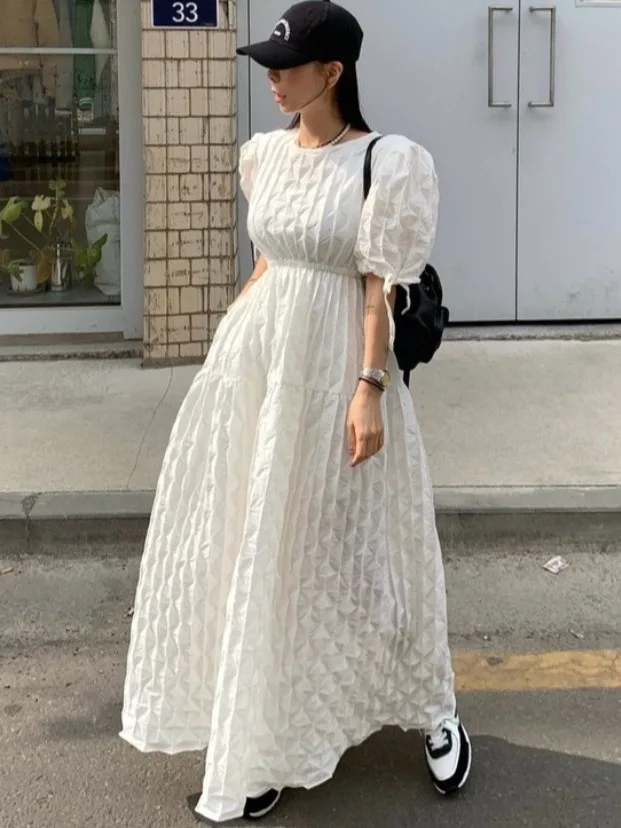 甘いスタイルプリーツ半袖人形ドレス東大ゲートアンチエイジングエレガントファッショナブルなピュアカラー折り畳まれたヘムラインラウンドネック