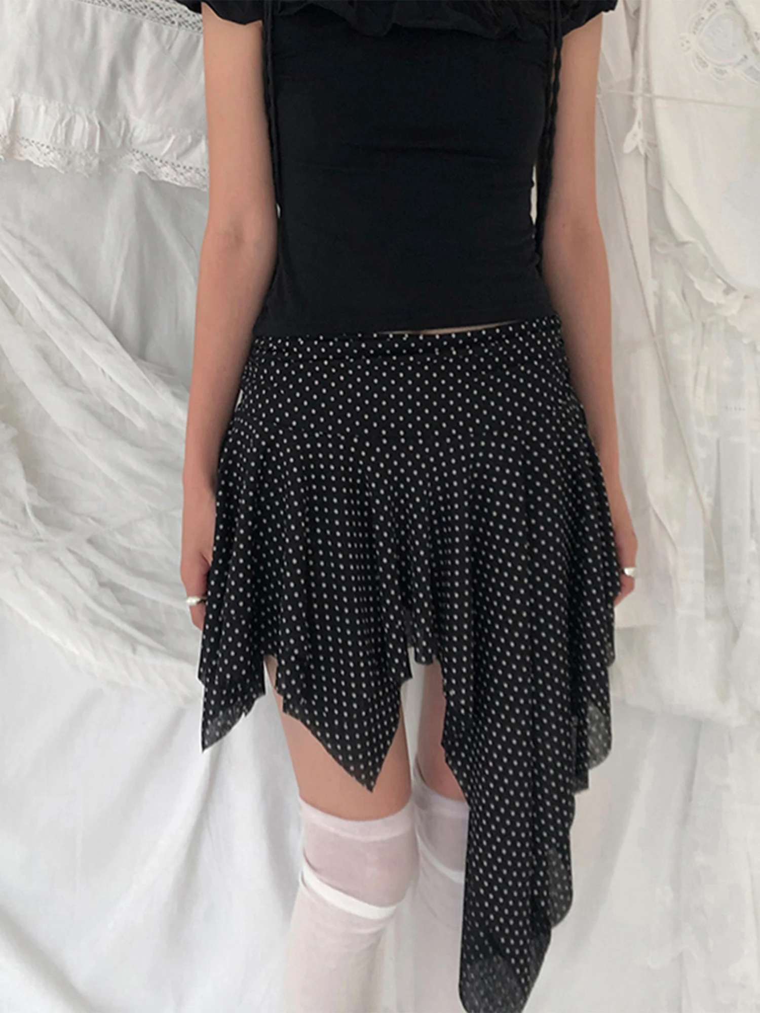 A-Linien-Rock mit Blumendruck, hoher Taille, Rüschensaum und Taillendetail zum Binden, eleganter Vintage-Midirock für Damen, Sommermode