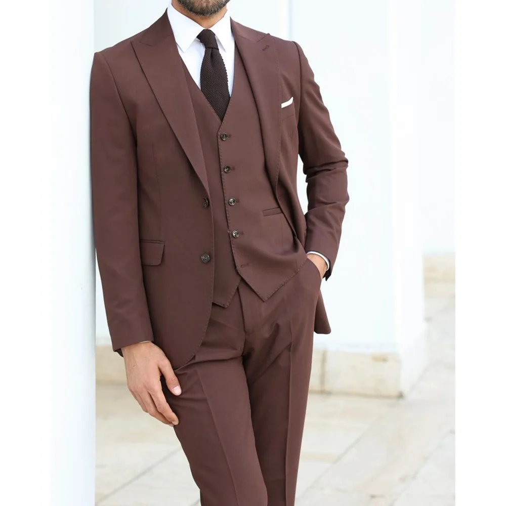 

Handsome Slim Men Suit Single-breasted Peak Lapel 3 Pieces(Jacket+Pants+Vest) Male Formal Wedding Party Set