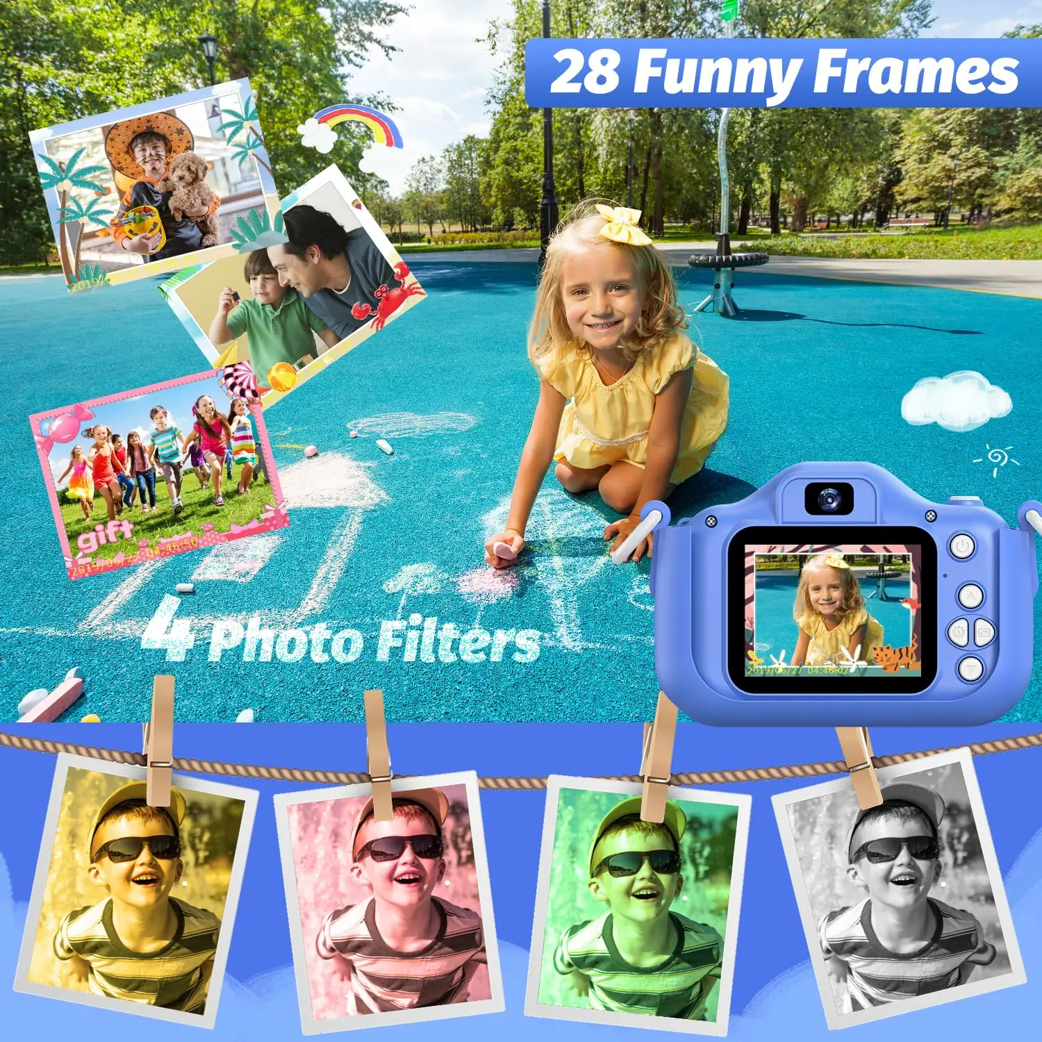 Inocti crianças câmera dupla câmeras da criança câmera crianças fotografia hd câmera de vídeo brinquedos para presentes de aniversário de natal