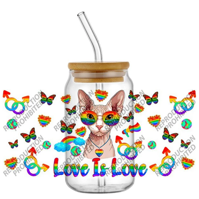 

New 3D Love is Love Decal for Libbey Glass Can 16oz UV DTF Cup Wrap 3D Phone Rainbow Community Transfer Stickers DIY Waterproof