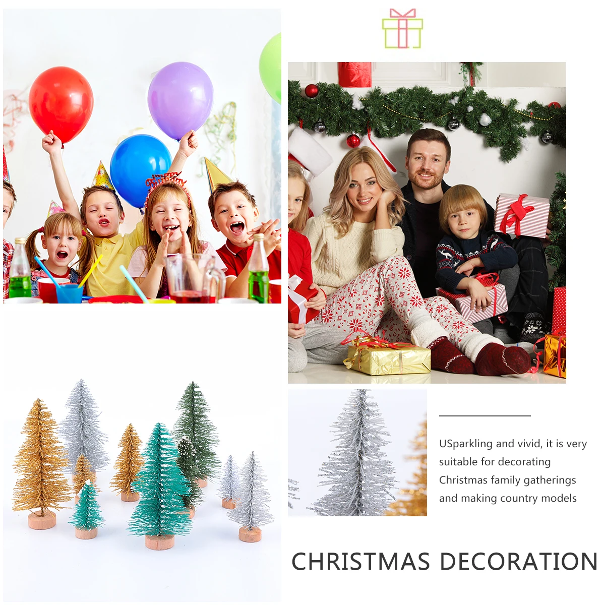 

10pcs Mini Sisal Christmas Trees Artificial Bottle Brush Trees Wooden Base Plastic Decorative Holiday Home