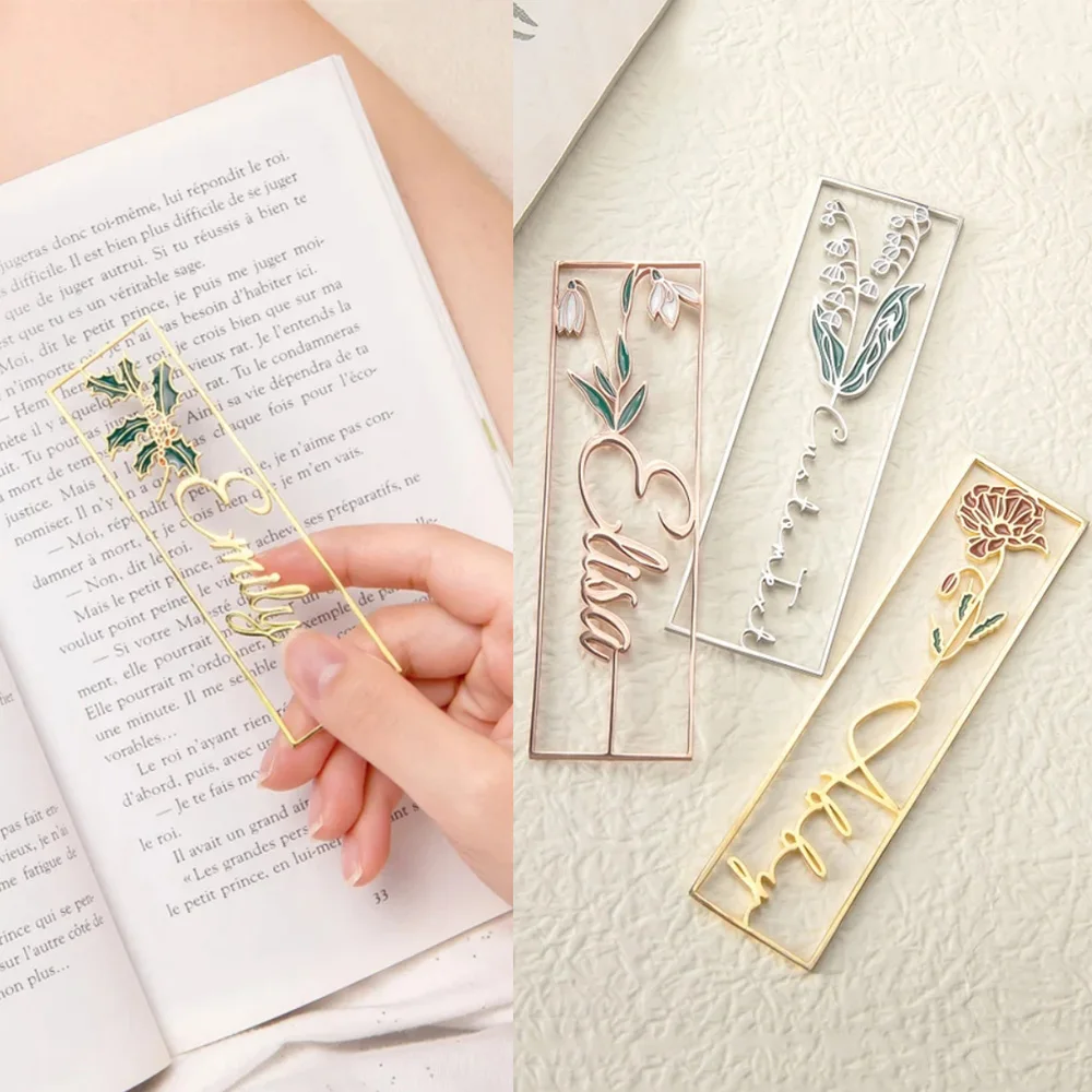 

Colorful Birthday Flower Custom Name Bookmark Personalized Watercolor Painting Stainless Steel Bookmark Gift for Friends