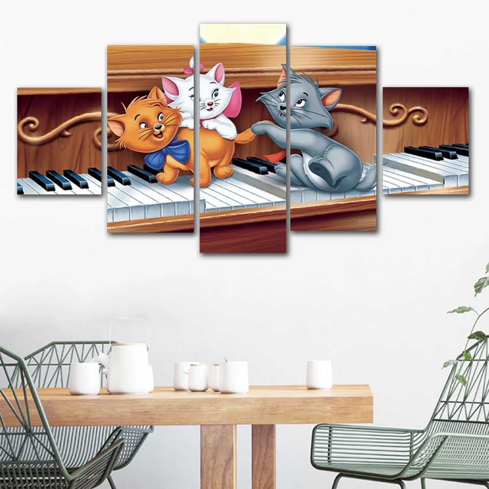 5 Pieces Disney The Aristocats Canvas Painting Cartoon Anime Posters and Prints Wall Art Picture for Living Room Home Decoration