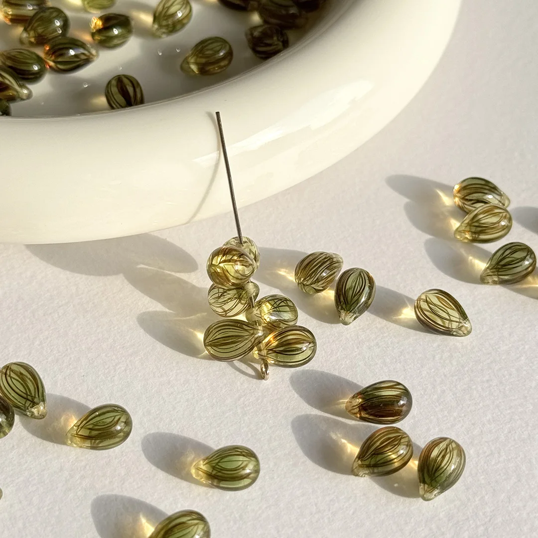 

10 шт. 6*9 мм чешские бусины прозрачные желто-зеленые полосы ретро бусины в виде капель воды ручной работы DIY бусины ожерелье браслет