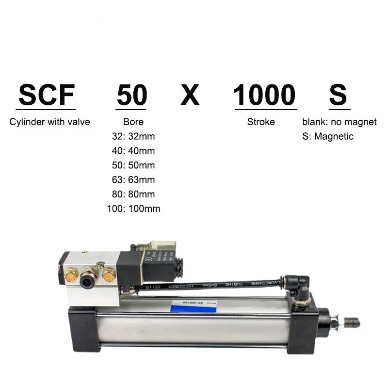 Pneumatic SC Standard Solenoid Valve Integrated Cylinder SCF32x25-500-1000 Air Cylinders Set WIth Fittings Valve Base