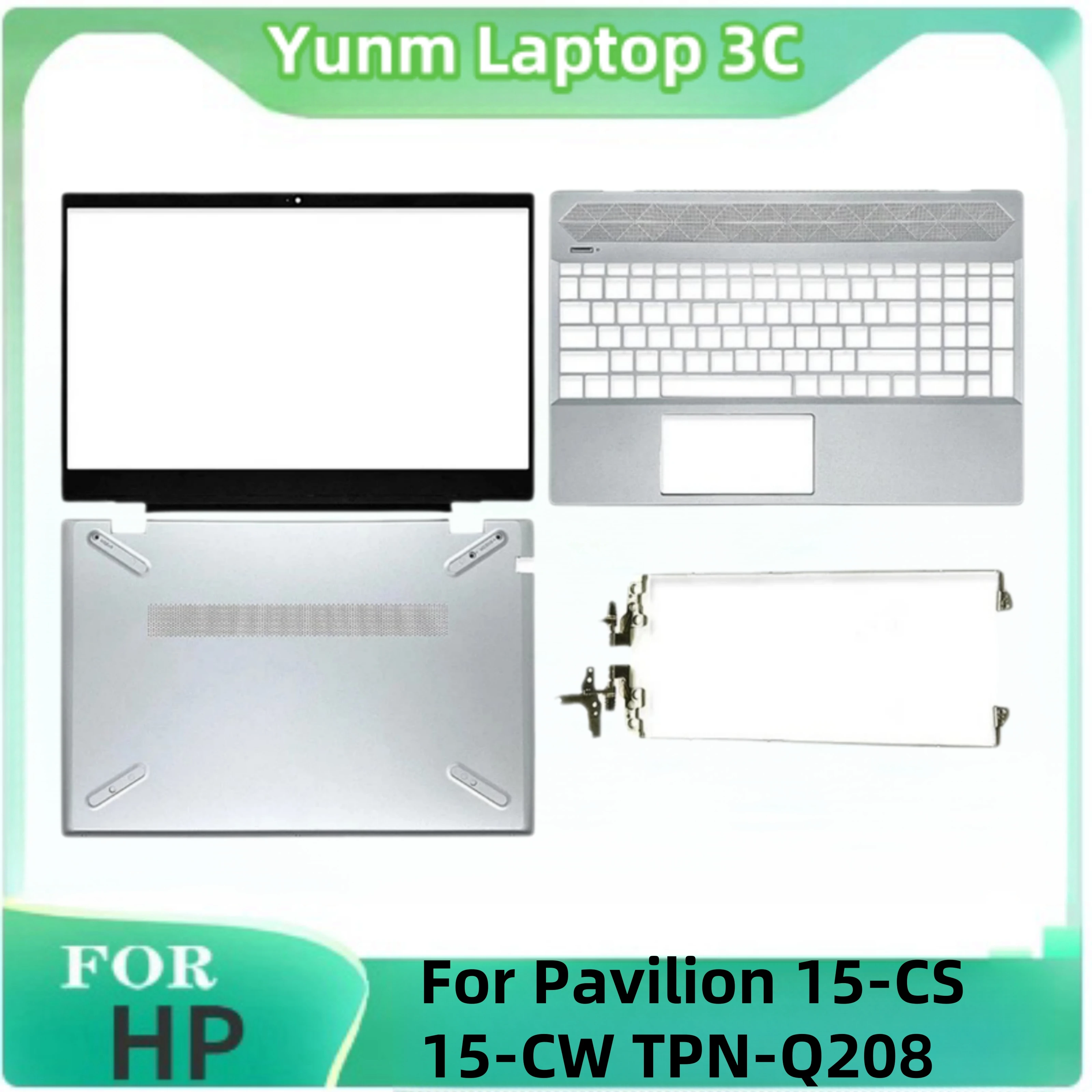 

Laptop LCD Hinge Front Bezel Palm Rest Cover New Original For HP Pavilion 15-CS 15-CW TPN-Q208 Laptop Accessories Silver