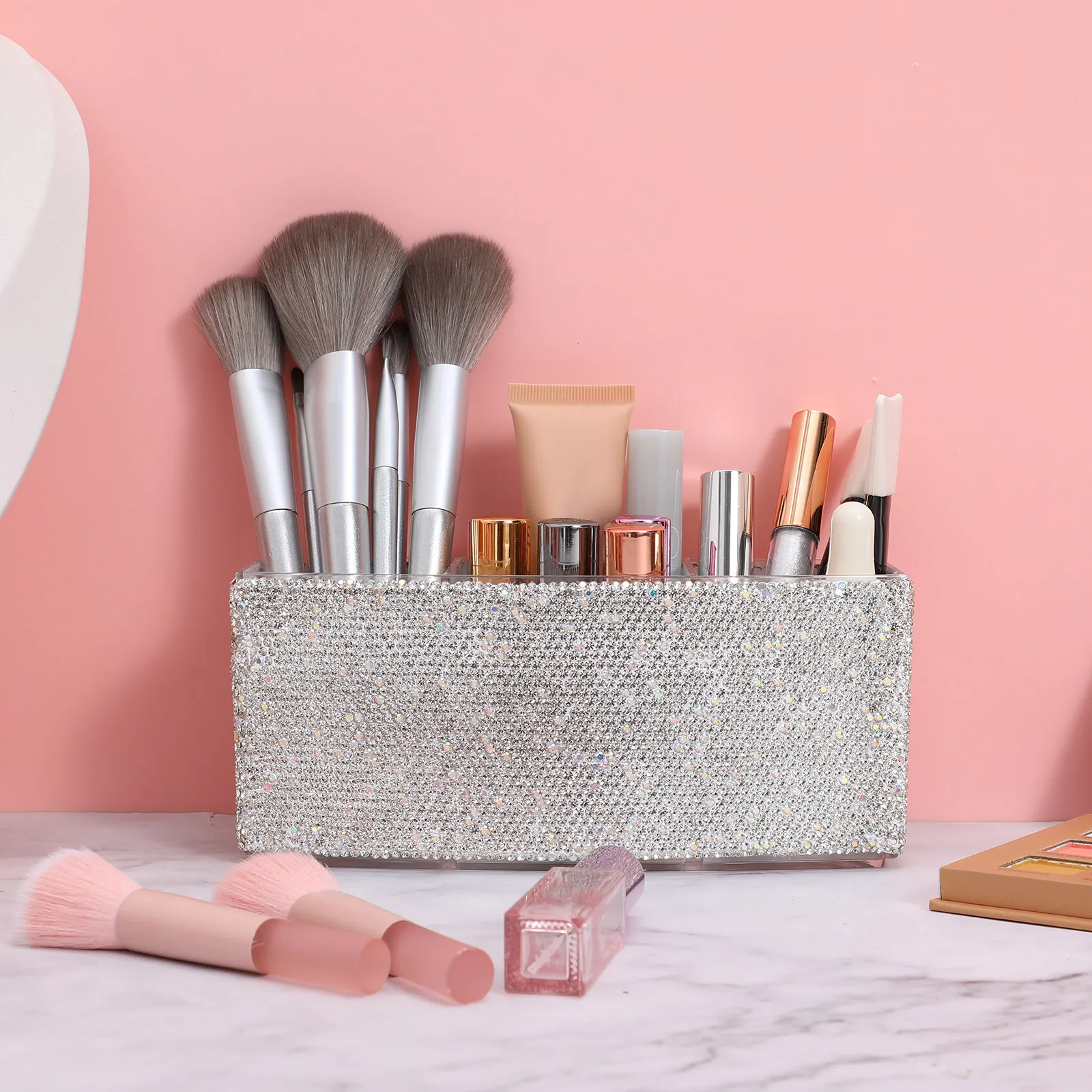 luxury-rectangular-makeup-brush-holder-organizer-compartments-stylish-vanity-desk-teen-women-cosmetics