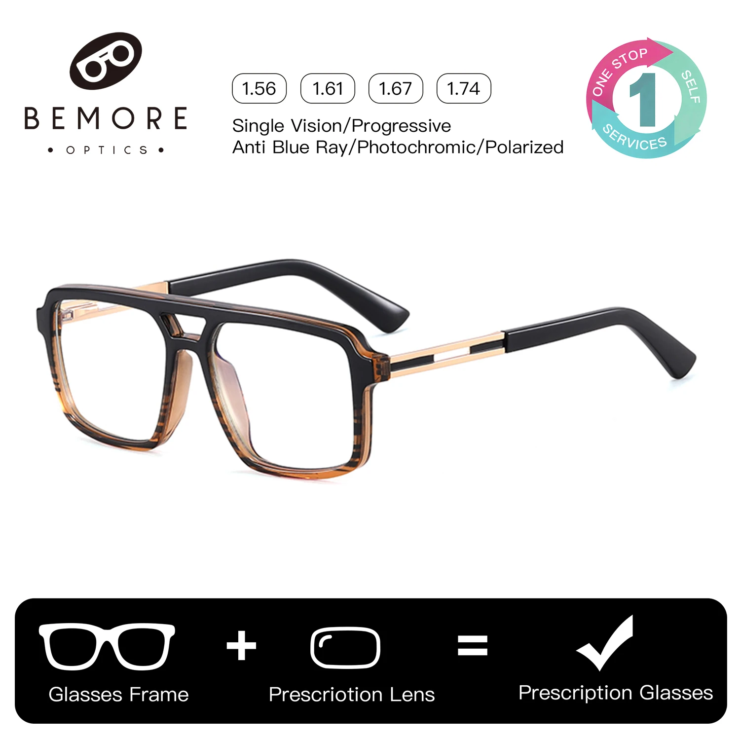 

BEMORE Square Progressive Prescription Eyeglasses Women Acetate Photochromic Anti Blue Light Myopia Degree Optical Glasses
