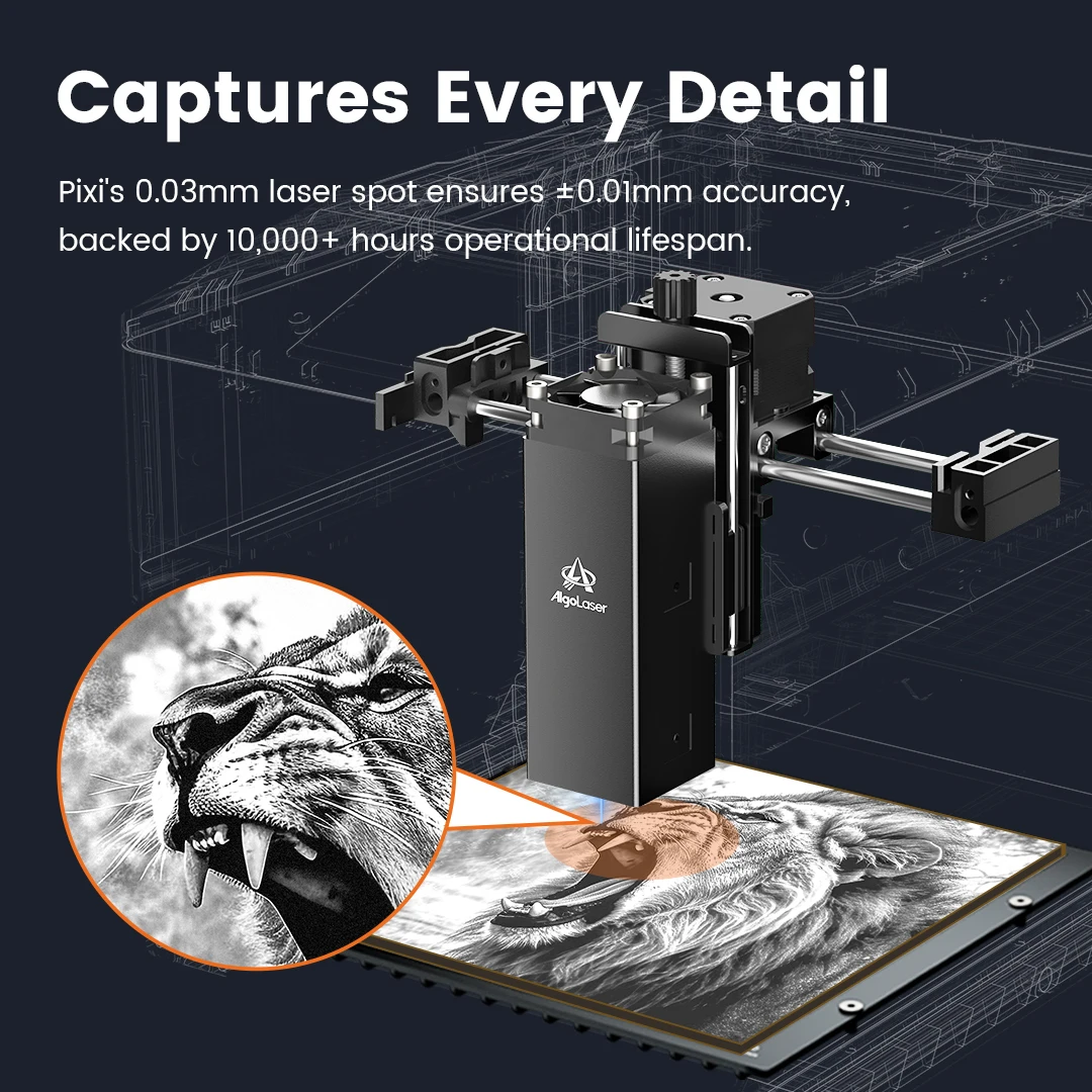 AlgoLaser PIXI 레이저 조각기 휴대용 3/5/10W 전원 덮힌 3.5" 터치 스크린 비즈니스 조각 기계 맞춤형 삽화 도구