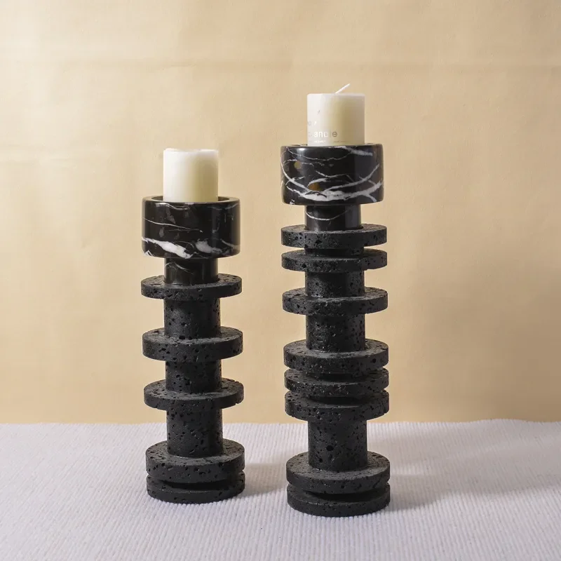Black Travertine Split Candle Holder Ornament High End Light Luxury Hotel Home Decoration Scented Candle Stand