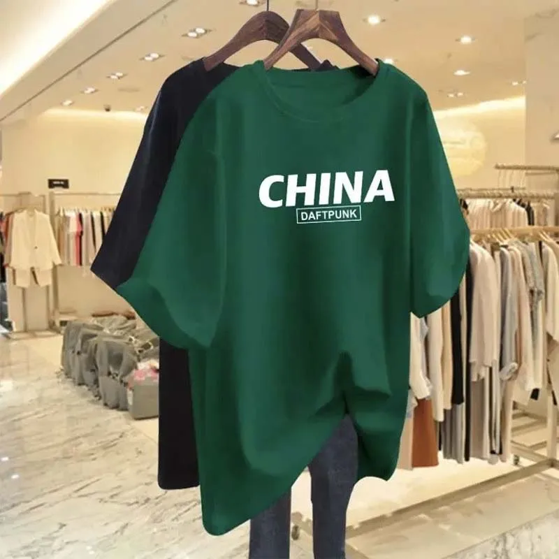 

Women's Clothing Fashion Letter Print Basic T-shirt Summer Casual Loose Crew Neck Short Sleeve Pullover Lady All-match Top Tees