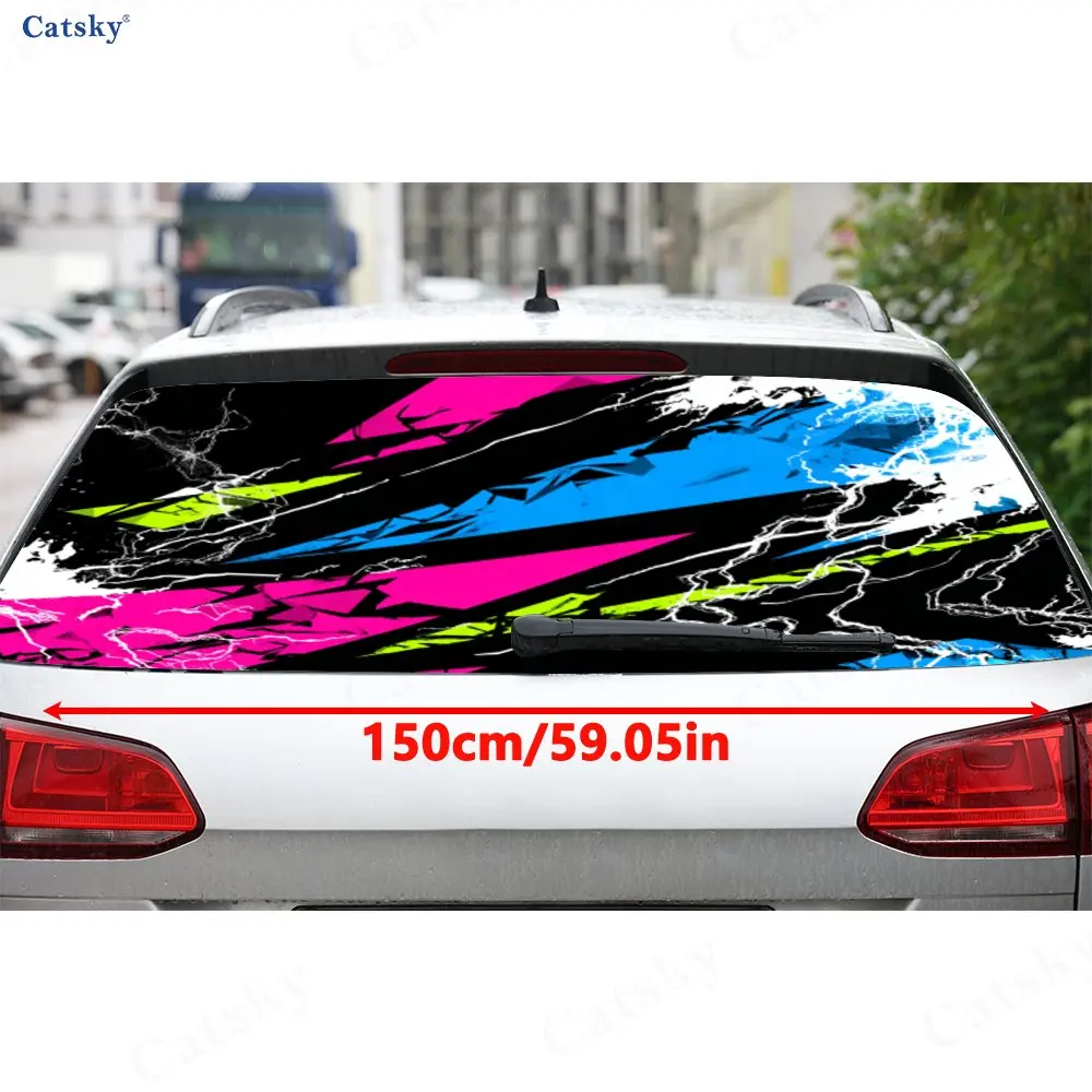 Cyber Neon Lightning PVC Perforated Car Vinyl Wraps, Durable Car Rear Windshield Sticker, Waterproof Car Rear Window Decal
