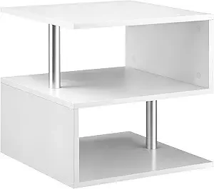 

20" ern End Table, Accent Side Table, S-Shaped Coee Table with Storage Shel and Steel Poles, White