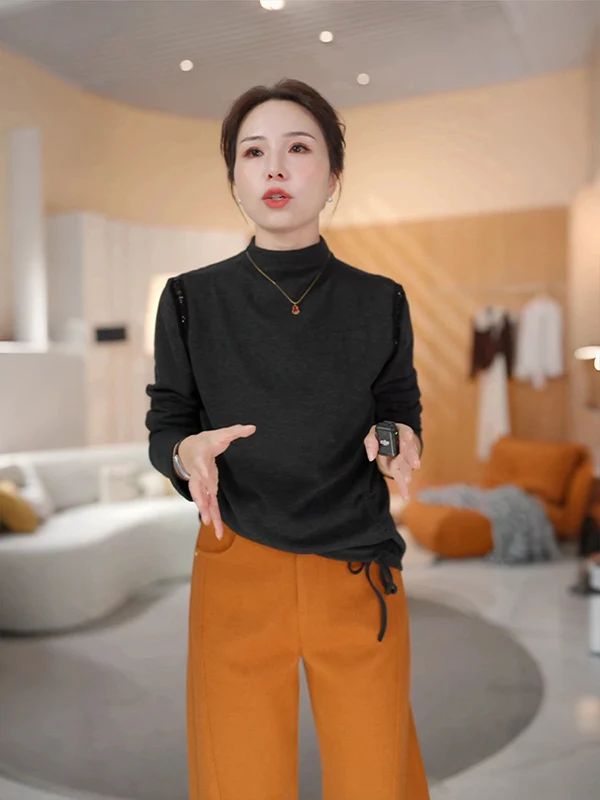 

Вязаный топ Inna Design с высоким воротником, облегающий, с пайетками, повседневный, из полиэфирного волокна, весна-зима