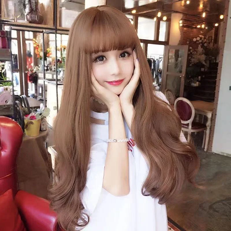 Bar Lady Fashion Dress Up Lang Krullend Haar Cocktail Party Avondjurk Match Lange Stijl Pruik Concert Vrouw Hoofddeksels Golvend Haar