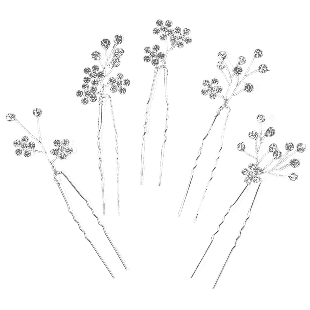 5 Pcs Hairpin Set Flower U-shaped Headdress Silver Ts822 Barrettes Bridesmaid Accessories Rhinestone Bobby Pins