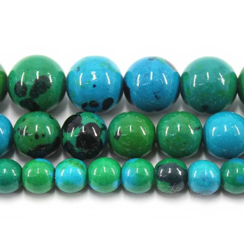 Natural Chrysocolla 4 6 8 10 12MM Polish Smooth Round Loose Strand Stone Beads For Jewelry Making Bracelets Necklace Earrings