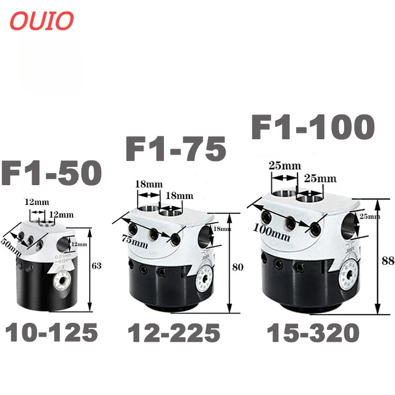 OUIO F1 Boring Head Lathe 2/3/4 Inch 50/75/100mm Boring Bar Milling Tool Holder for Lathe F1 Boring Head Connection for Rough