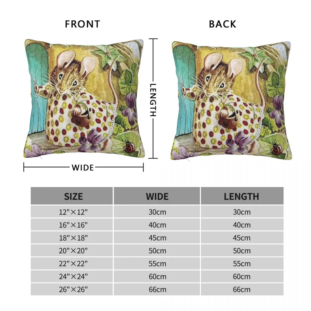 Cottage Mouse Square Pillowcase Polyester Linen Velvet Creative Zip Decor Pillow Case Car Cushion Cover