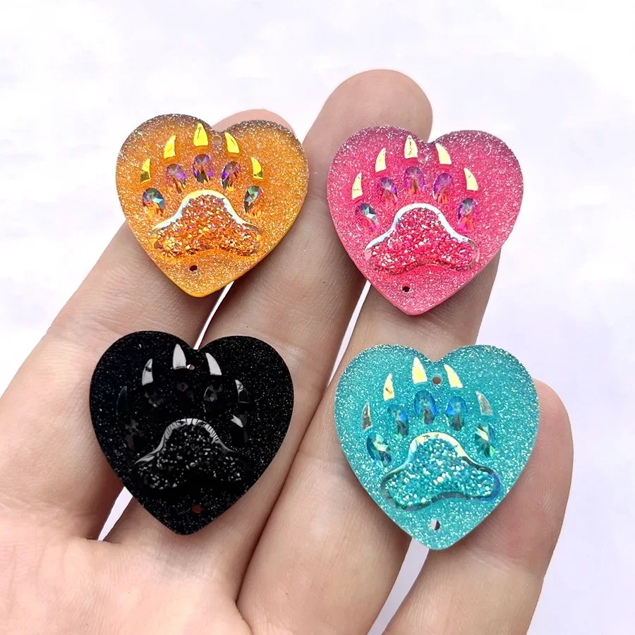 25mm color AB heart-shaped resin bear claw rhinestone flat back scrapbook DIY jewelry indigenous earrings decoration10pcs/100pcs