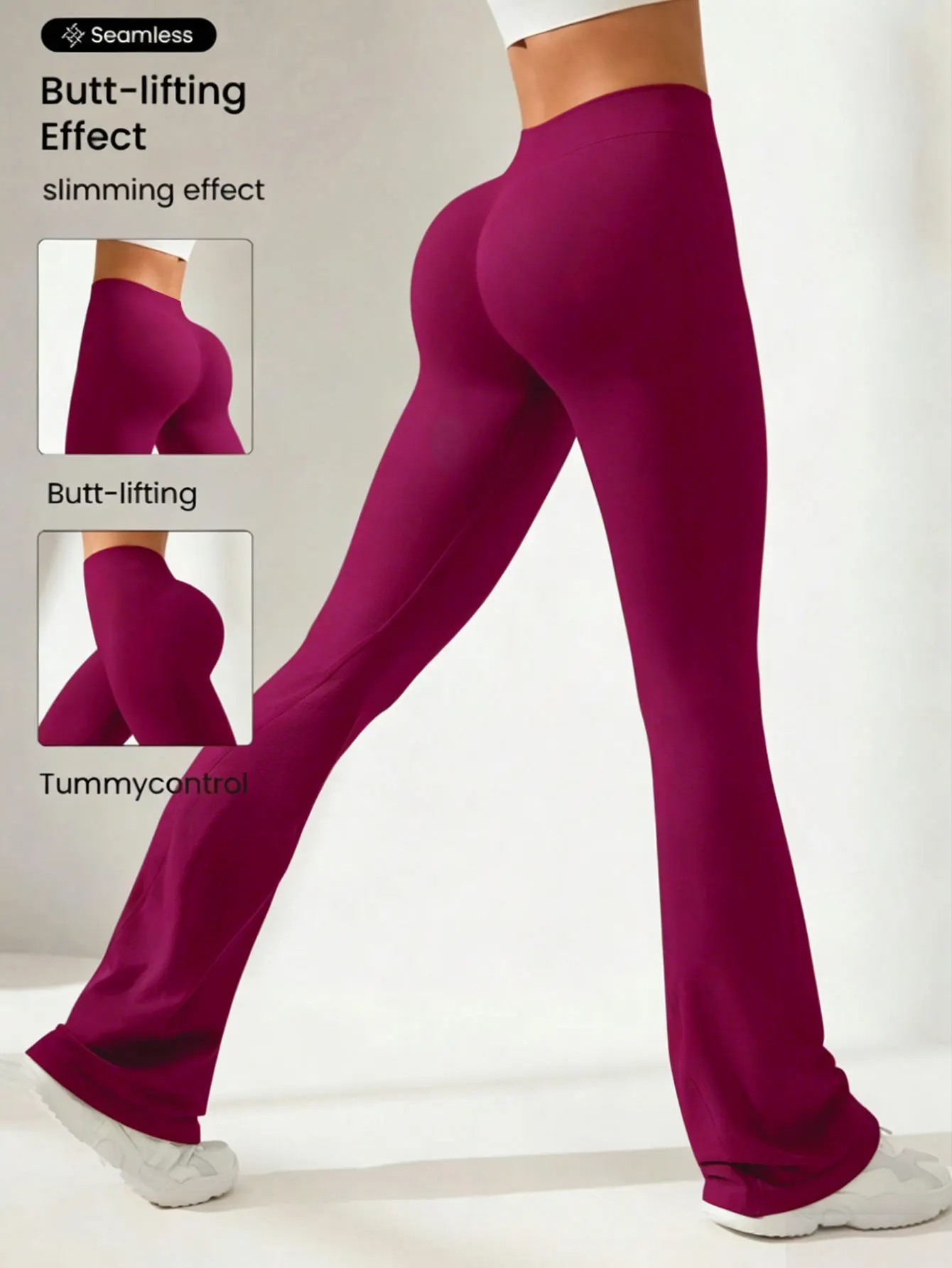 Solid Color Flared Pants High Waist Tight Shaping Fitness Sweatpants European American Street Style Suitable For Slender Figures