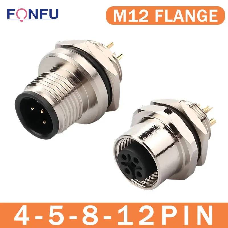 

5/10/20PCS M12 Panel Back Mount Flange Socket Waterproof Screw Threaded Coupling Male Female 4 5 8 12Pin Sensor Connector