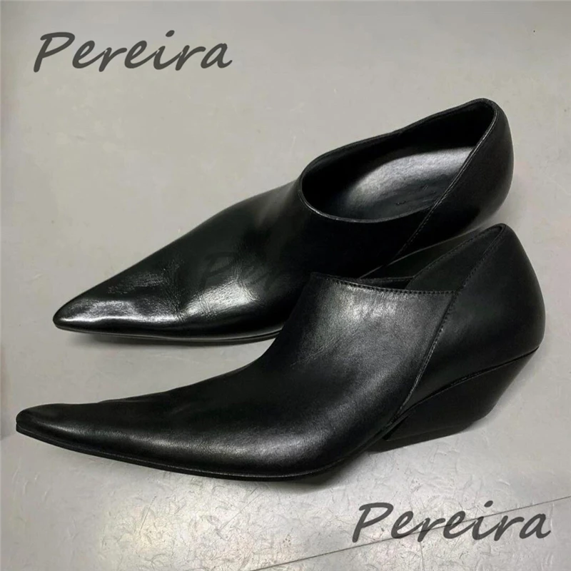 

Pointed Toe Thick Heel Men's Shoes Fashion Design Black Leather Upturned Toe Height Increasing Loafers Party Wedding Dress Shoes