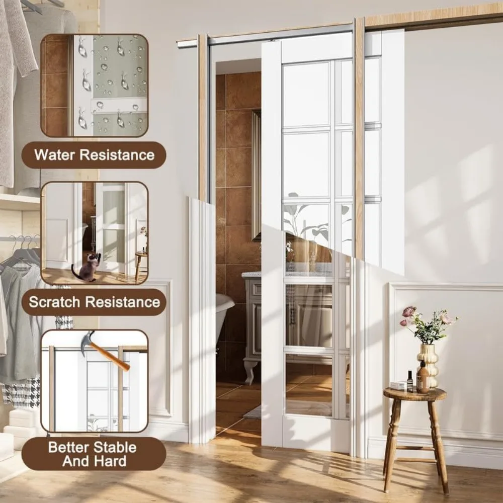 Interior Door, 30" X 80" Full Frosted Glass Door Slab & Door Frame & Hardware & Soft Close, Interior Sliding Door