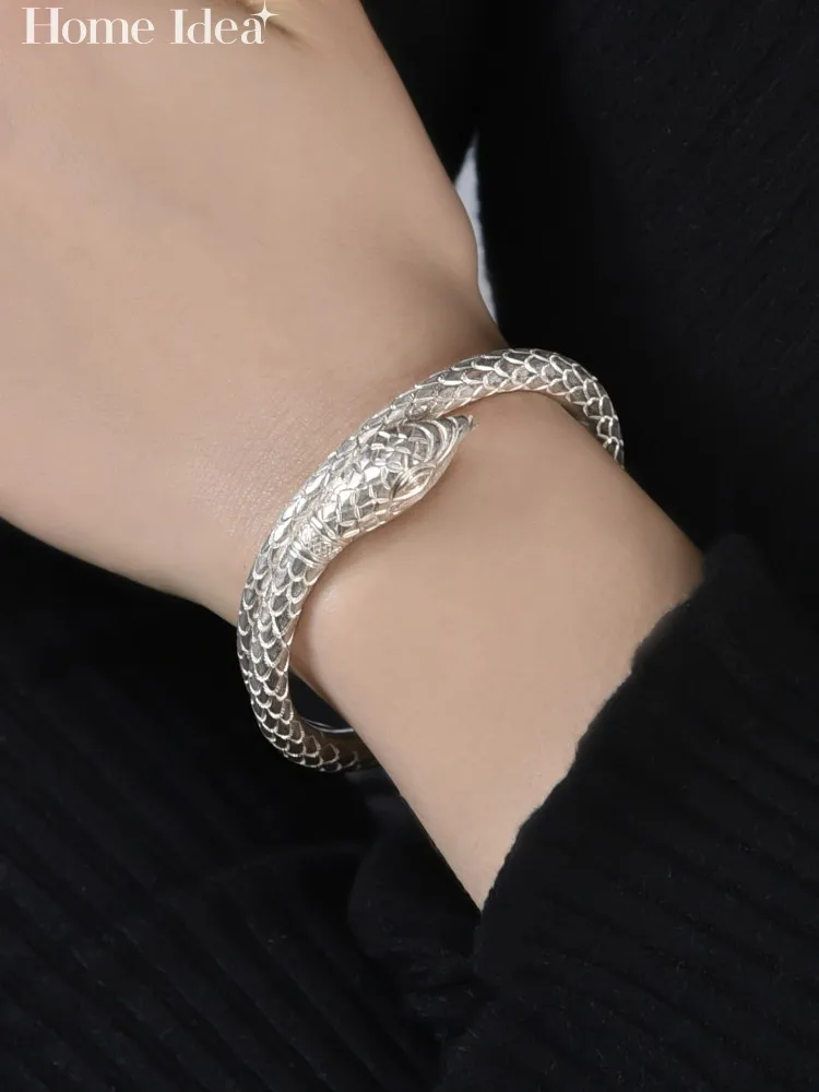 Women Handmade Customized 999 Pure Silver Snake Shaped Bracelet Sterling Silver Opening Cuff Bracelets Lady Design High Quality