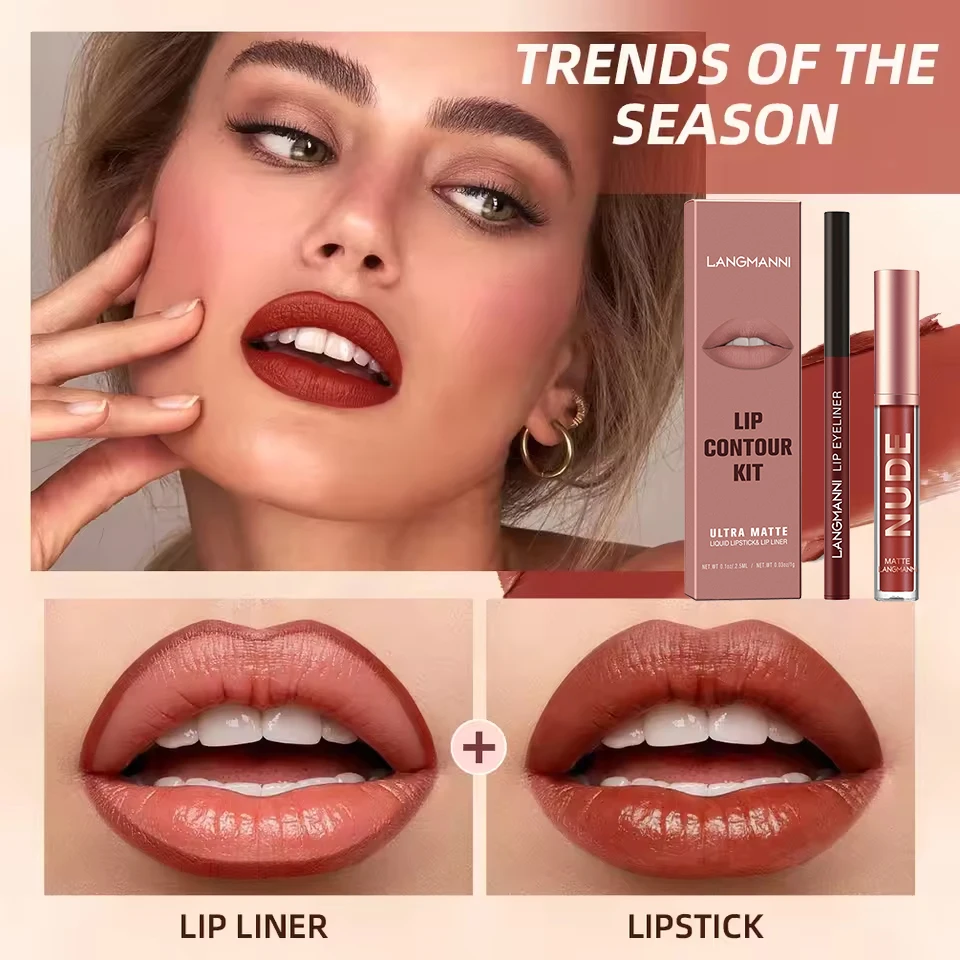 Ensemble de stylos à lèvres Velvet Rouge à lèvres Vepliner, Crayon à contour, Cosmétiques longue durée, Maquillage Jules, Sexy, 12 couleurs, 256, 2 pièces