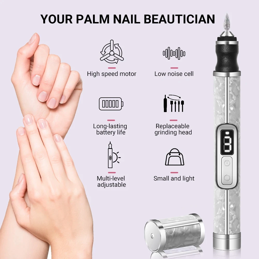 Taladro eléctrico para uñas, máquina pulidora de uñas profesional, engranajes múltiples, lijadora de uñas de poco ruido, juego de limas para herramientas de salón de manicura