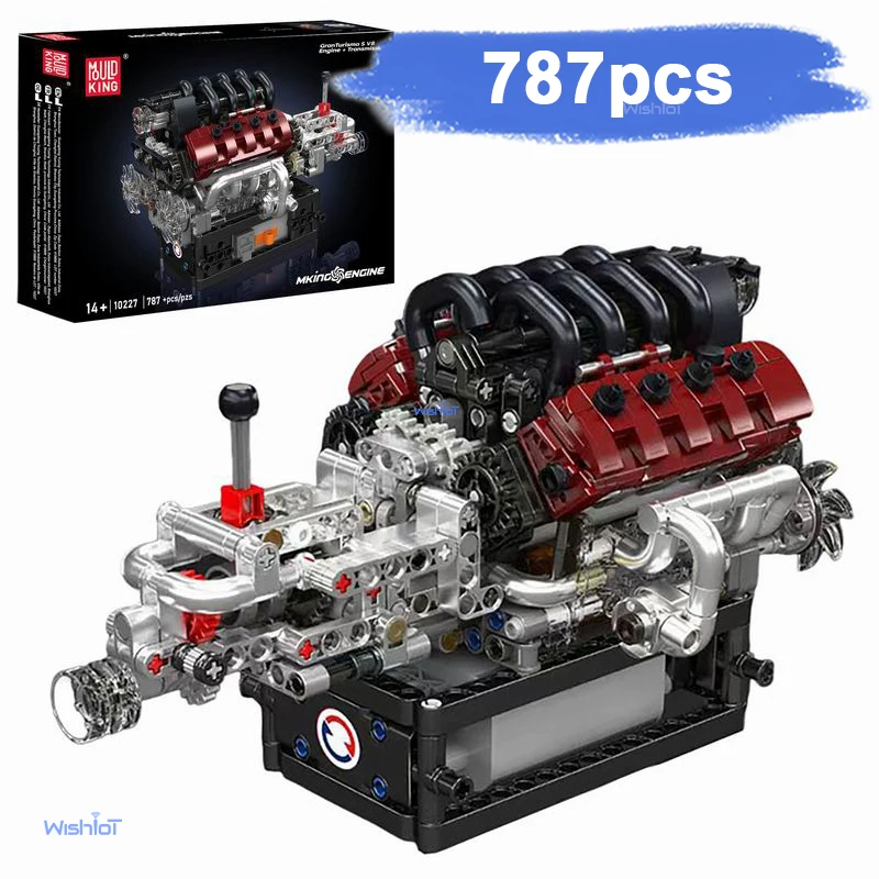 

MOLD KING 10227 V8 Модель двигателя Комплект 787 шт. Мини-строительные блоки с рабочими порами Коробка передач STEM Механическая игрушка для взрослых