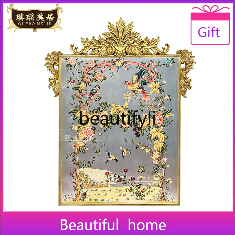 

French Luxury High-End Solid Wood Gold Foil Hand-Painted Vintage Palace Decor Single Wall Scroll