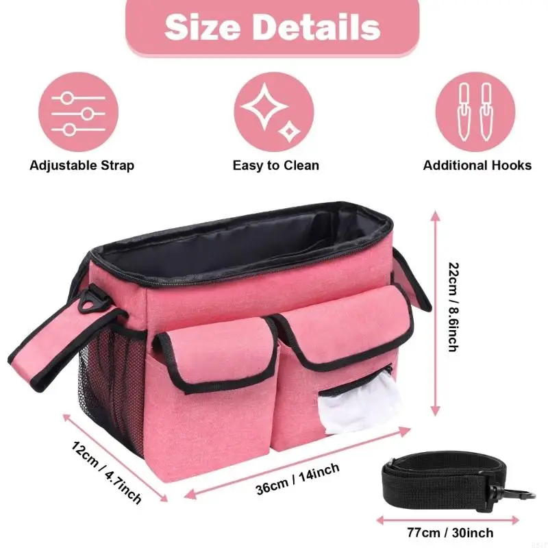 581f bolsa organizadora carrinhos viagem tecido oxford com vários bolsos, alças ajustáveis ​​para garrafas fraldas,