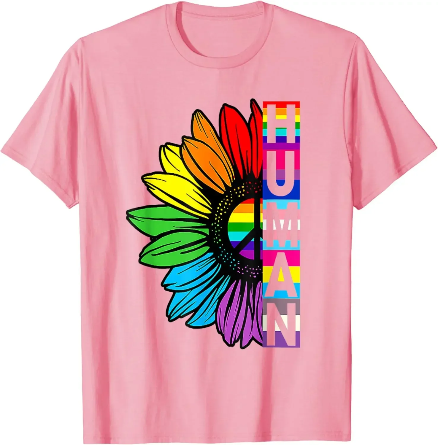 

2024 funny summer nww Human Sunflower Rainbow LGBT Flag Gay Pride Proud LGBTQ T-Shirt harajuku graphic t shirts cotton style NEW