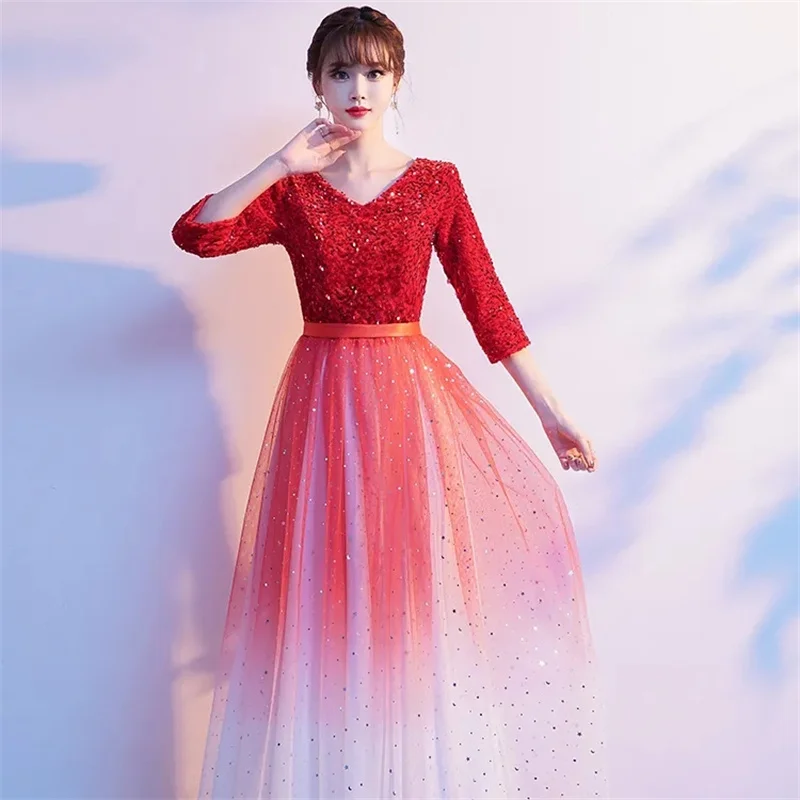 Grand Choir Performance Dress Female Long Dress Adult Upscale Long Evening Dress Middle and Old Age Stage Performance Clothing